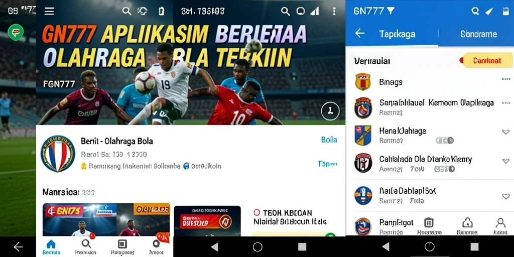 Antarmuka GN777 menampilkan berita terbaru dan statistik pertandingan olahraga bola.